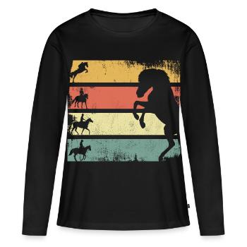 Équitation - T-shirt manches longues Premium bio Femme - noir - Devant - Julia (174cm)