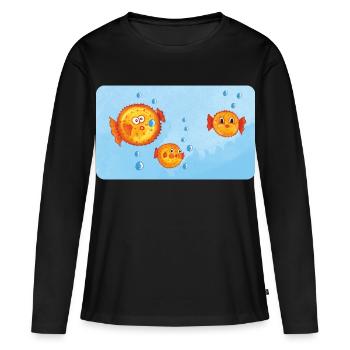 Poissons - Drôle de poisson-globe orange avec des bulles d’air - T-shirt manches longues Premium bio Femme - noir - Devant - Julia (174cm)