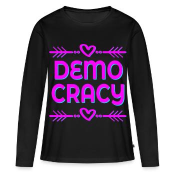 DÉMOCRATIE LIBERTÉ INCLUSION - T-shirt manches longues Premium bio Femme - noir - Devant - Julia (174cm)