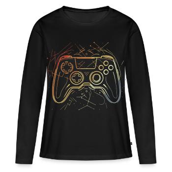 Manette de jeu Sketch Retro - T-shirt manches longues Premium bio Femme - noir - Devant - Julia (174cm)