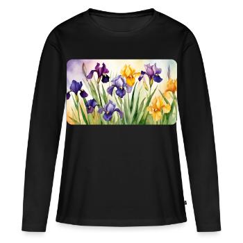 Iris Romantiques - Aquarelles - T-shirt manches longues Premium bio Femme - noir - Devant - Julia (174cm)