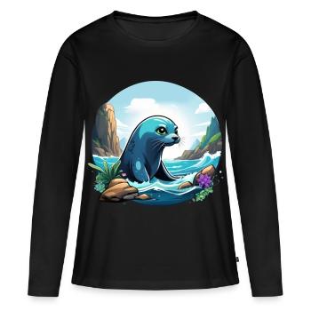 Phoque sur la côte - T-shirt manches longues Premium bio Femme - noir - Devant - Julia (174cm)