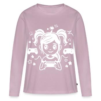 Dessin animé de fille de jeu - T-shirt manches longues Premium bio Femme - rose poudré - Devant - Julia (174cm)