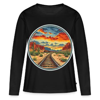 Chemin de fer - T-shirt manches longues Premium bio Femme - noir - Devant - Julia (174cm)