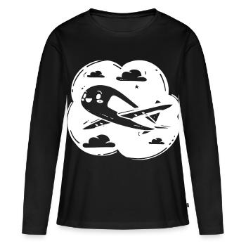 Dessin de l’avion d’hélice - T-shirt manches longues Premium bio Femme - noir - Devant - Julia (174cm)