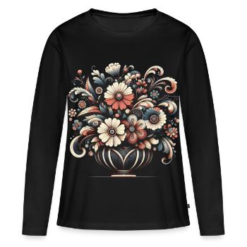 Bouquet floral élégant avec des détails complexes - T-shirt manches longues Premium bio Femme - noir - Devant - Julia (174cm)