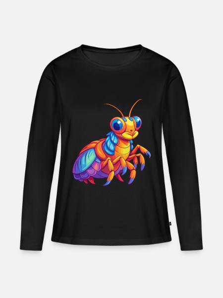 Pfau Mantis Garnelen Bunte Kawaii Karikatur - Frauen Premium Bio Langarmshirt - Schwarz