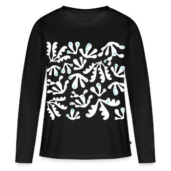 Abstrait Corail L Blanc Bleu Pois - T-shirt manches longues Premium bio Femme - noir - Devant - Julia (174cm)