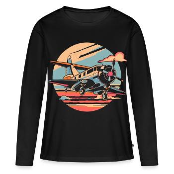 Portrait d’avion à hélice - T-shirt manches longues Premium bio Femme - noir - Devant - Julia (174cm)