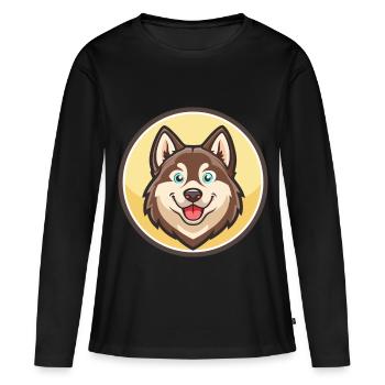 Fleuve Mackenzie Husky Chien Race Dessin animé Kawaii Pet - T-shirt manches longues Premium bio Femme - noir - Devant - Julia (174cm)