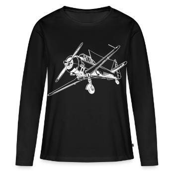 Dessin d’avion à hélice - T-shirt manches longues Premium bio Femme - noir - Devant - Julia (174cm)