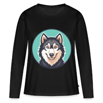 Fleuve Mackenzie Husky Chien Race Dessin animé Kawaii Pet - T-shirt manches longues Premium bio Femme - noir - Devant - Julia (174cm)