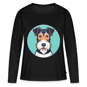 Draht Foxterrier Hund Rasse Cartoon Kawaii Clipart - Frauen Premium Bio Langarmshirt - Schwarz - Vorne - Julia (174cm)