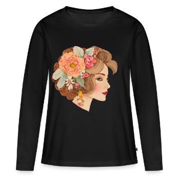 Belle dame au style bohème chic - T-shirt manches longues Premium bio Femme - noir - Devant - Julia (174cm)