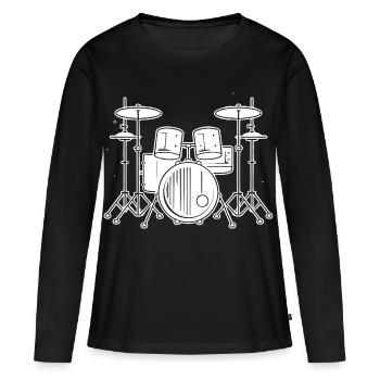 Drum Set Zeichnung - Frauen Premium Bio Langarmshirt - Schwarz - Vorne - Julia (174cm)
