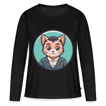 Bambino Chat Race Dessin Animé Kawaii Animal Pet - T-shirt manches longues Premium bio Femme - noir - Devant - Julia (174cm)