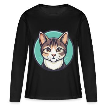 Hauskatze Rasse Karikatur Kawaii Tier Haustier - Frauen Premium Bio Langarmshirt - Schwarz - Vorne - Julia (174cm)