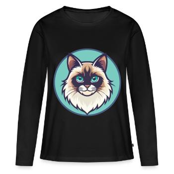 Neva Mascarade Chat Race Dessin Animé Kawaii Animal - T-shirt manches longues Premium bio Femme - noir - Devant - Julia (174cm)