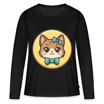 Chantilly Tiffany Chat Race Dessin animé Kawaii Animal - T-shirt manches longues Premium bio Femme - noir - Devant - Julia (174cm)