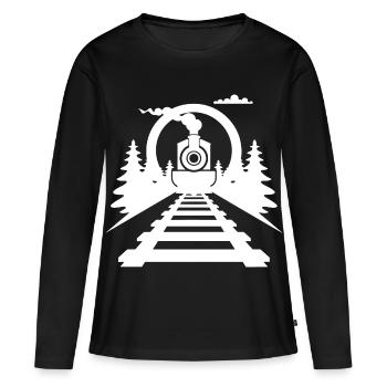 Chemin de fer - T-shirt manches longues Premium bio Femme - noir - Devant - Julia (174cm)