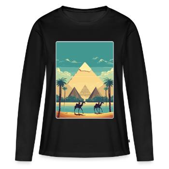 Le Caire, Égypte, Grandes Pyramides De Gizeh, Affiche De Voyage - T-shirt manches longues Premium bio Femme - noir - Devant - Julia (174cm)
