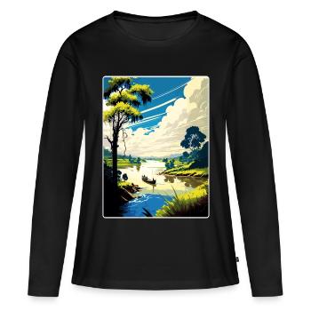 Fleuve Mékong Vietnam Voyage Affiche Souvenir WPA - T-shirt manches longues Premium bio Femme - noir - Devant - Julia (174cm)