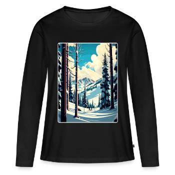Aspen Ski Ski Voyage Affiche Peinture Souvenir WPA - T-shirt manches longues Premium bio Femme - noir - Devant - Julia (174cm)