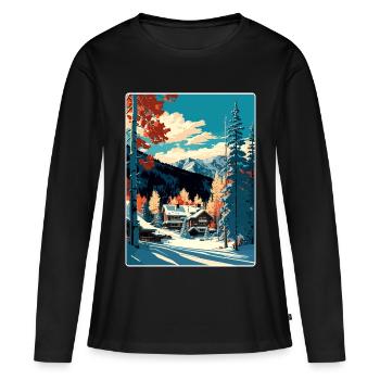 Aspen Ski Ski Voyage Affiche Peinture Souvenir WPA - T-shirt manches longues Premium bio Femme - noir - Devant - Julia (174cm)