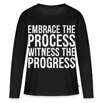Embrassez le processus, observez les progrès - T-shirt manches longues Premium bio Femme - noir - Devant - Julia (174cm)