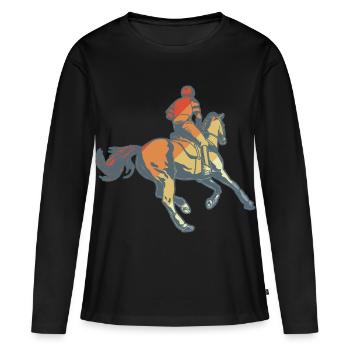 Équitation - T-shirt manches longues Premium bio Femme - noir - Devant - Julia (174cm)