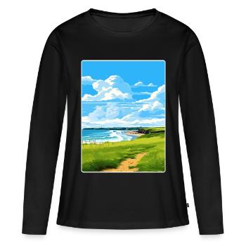 Bude Cornwall England Reiseposter Souvenir WPA - Frauen Premium Bio Langarmshirt - Schwarz - Vorne - Julia (174cm)