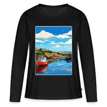 Bude Cornwall England Reiseposter Souvenir WPA - Frauen Premium Bio Langarmshirt - Schwarz - Vorne - Julia (174cm)