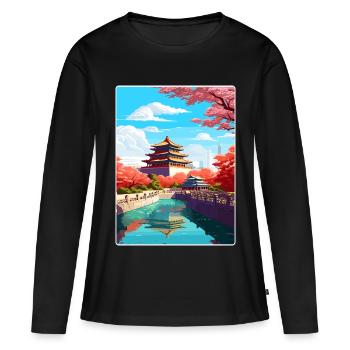 Pékin Chine Voyage Affiche Souvenir Peinture WPA - T-shirt manches longues Premium bio Femme - noir - Devant - Julia (174cm)