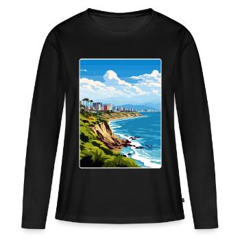 Lima Pérou Affiche de voyage Peinture de carte postale souvenir - T-shirt manches longues Premium bio Femme - noir - Devant - Julia (174cm)