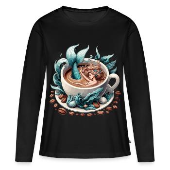 Sirène Sirène Bain dans le Café Cadeau - T-shirt manches longues Premium bio Femme - noir - Devant - Julia (174cm)