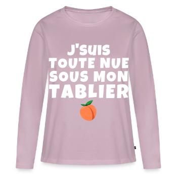 tablier de cuisine, humour, tablier, rigolo - T-shirt manches longues Premium bio Femme - rose poudré - Devant - Julia (174cm)
