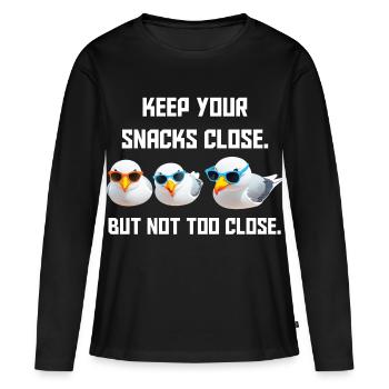 Keeps your snacks close But not too close - Women's Premium Organic Long Sleeve Shirt - black - Front - Julia (174cm)