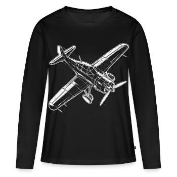 Avion à hélice - T-shirt manches longues Premium bio Femme - noir - Devant - Julia (174cm)