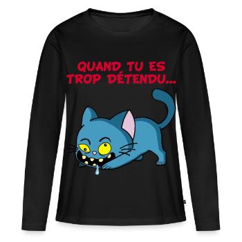 Chat manga détendu - T-shirt manches longues Premium bio Femme - noir - Devant - Julia (174cm)