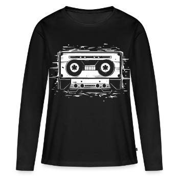 Cassette audio - T-shirt manches longues Premium bio Femme - noir - Devant - Julia (174cm)