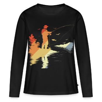 Style rétro Fischer - T-shirt manches longues Premium bio Femme - noir - Devant - Julia (174cm)