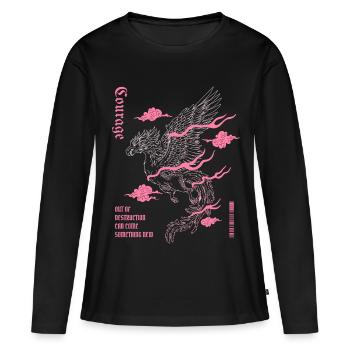 Courage – Phoenix Wiedergeburt Design - Frauen Premium Bio Langarmshirt - Schwarz - Vorne - Julia (174cm)