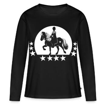 Islandpferde Reiterin auf Islandpferd Damen Frauen - Frauen Premium Bio Langarmshirt - Schwarz - Vorne - Julia (174cm)