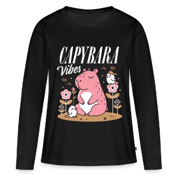 Ambiance détendue de Capybara - T-shirt manches longues Premium bio Femme - noir - Devant - Julia (174cm)