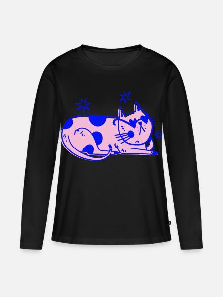Stylische Katze – Relaxed Retro Vibes - Frauen Premium Bio Langarmshirt - Schwarz