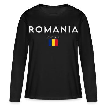 Drapeau roumain, fierté roumaine - T-shirt manches longues Premium bio Femme - noir - Devant - Julia (174cm)