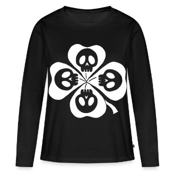 Totenköpfe und weißes vierblättriges Kleeblatt - Frauen Premium Bio Langarmshirt - Schwarz - Vorne - Julia (174cm)