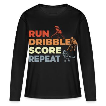 Courir, dribbler, marquer, répéter - T-shirt manches longues Premium bio Femme - noir - Devant - Julia (174cm)