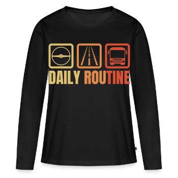 Busfahrer Tagesablauf - Frauen Premium Bio Langarmshirt - Schwarz - Vorne - Julia (174cm)