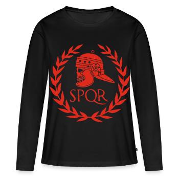 Empire romain et crâne rouge - T-shirt manches longues Premium bio Femme - noir - Devant - Julia (174cm)